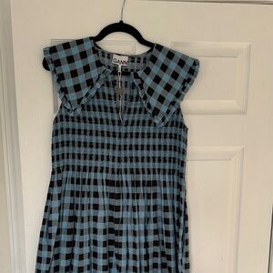 Ganni Blue and Black Plaid Dress